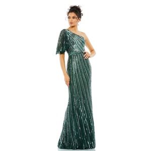 MAC DUGGAL 5000 Two Tone Sequined One Shoulder Trumpet Gown Green 12 NEW